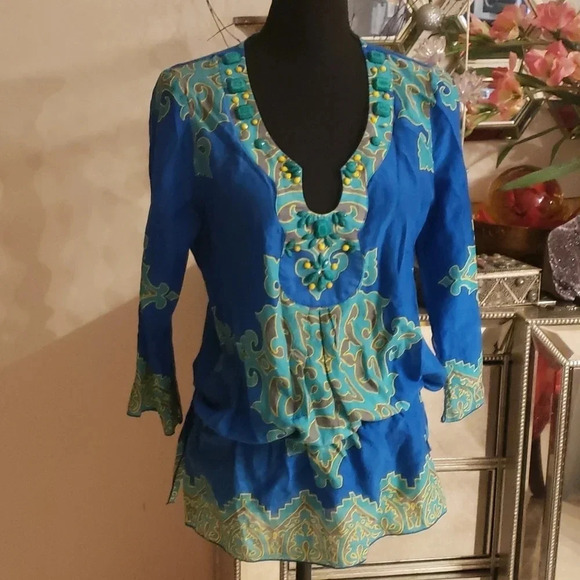 Hale Bob cabana cotton/silk blouse size S - Picture 1 of 7